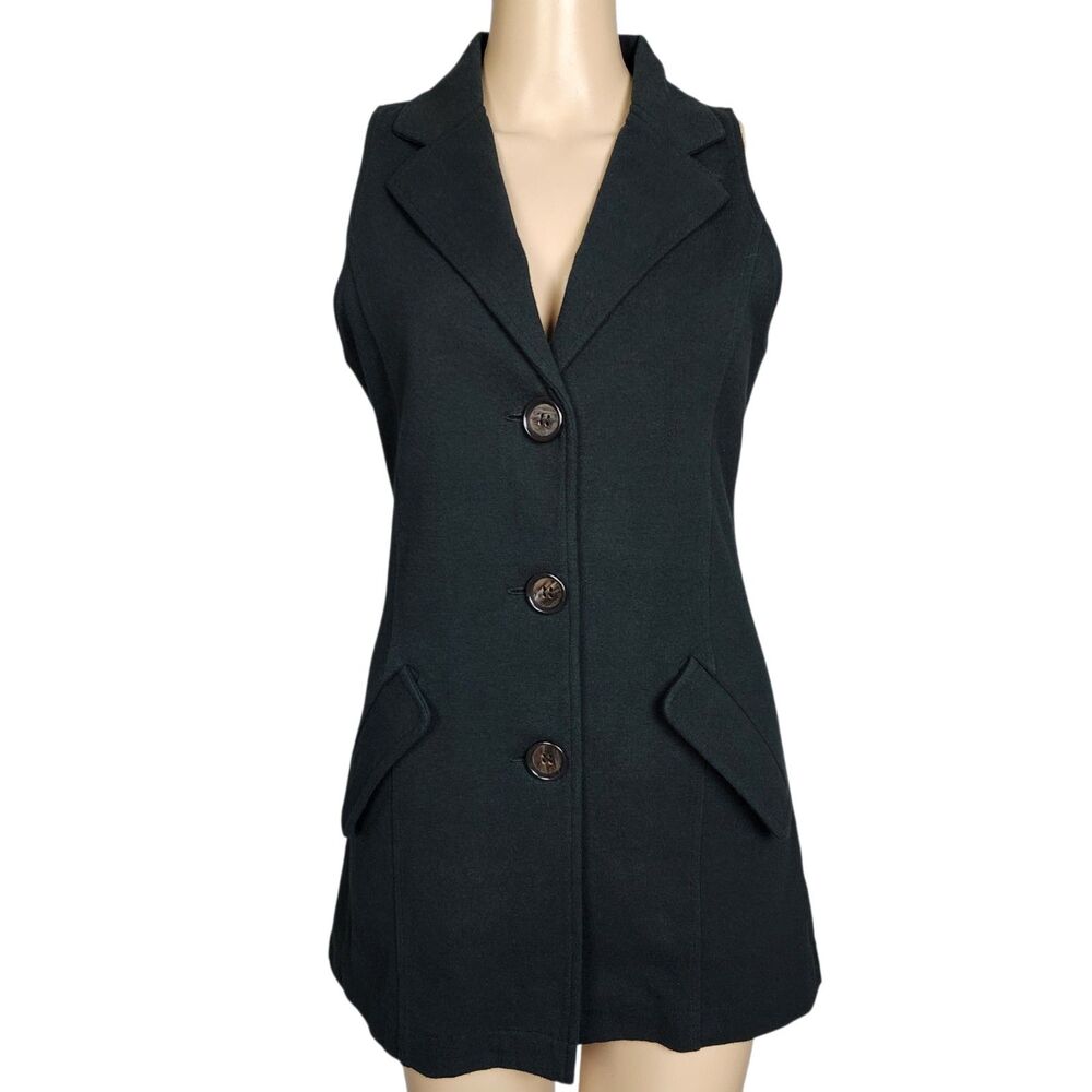 Vintage Y2K 525 America Black Tailored Longline Vest Sleeveless Blazer - Small